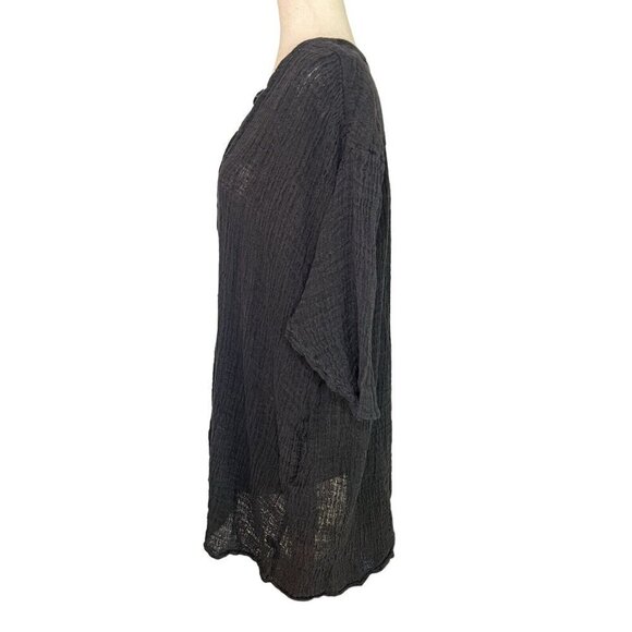 Stark X Top Tunic Medium Oversized Black Linen Gauze Loose Flowy Lagenlook Hi-Lo - Picture 3 of 12